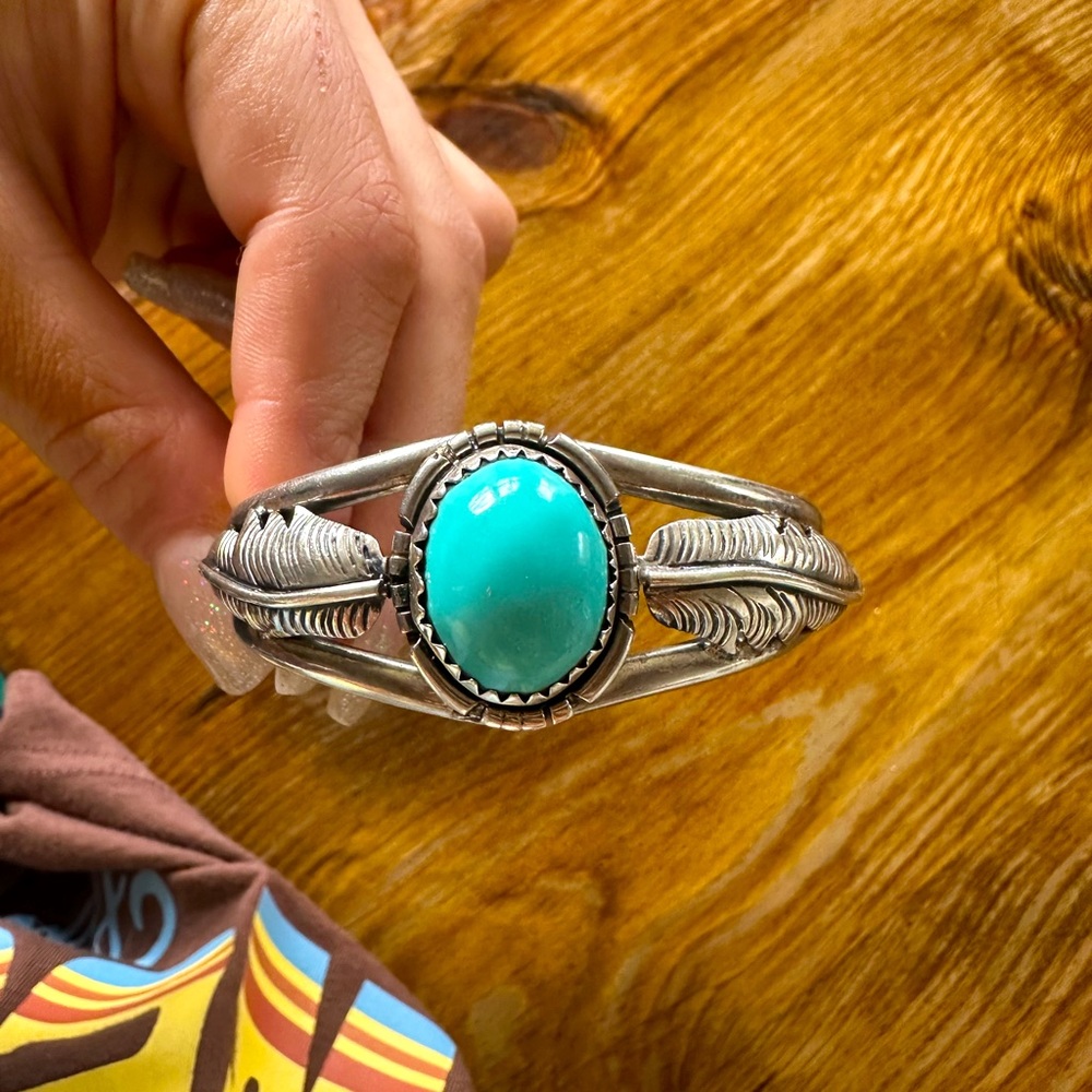 Genuine silver turquoise cuff